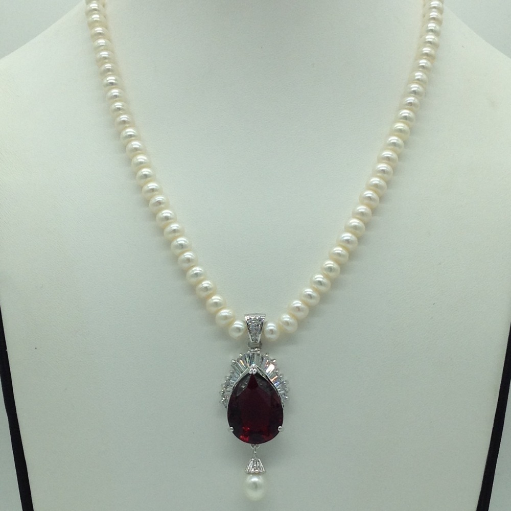 White,maroon cz pendent set with flat pearls mala jps0613 - Image 2