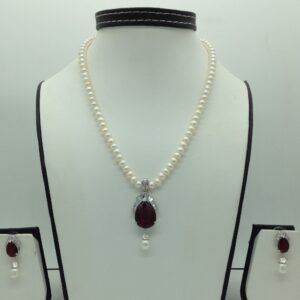 White,maroon cz pendent set with flat pearls mala jps0613