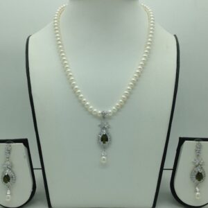 White,parrot green cz pendent set with flat pearls mala jps0612