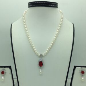 White,red cz pendent set with flat pearls mala jps0611