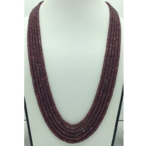 Natural Red Ruby Round Faceted 5 Layers Necklace JSR0139