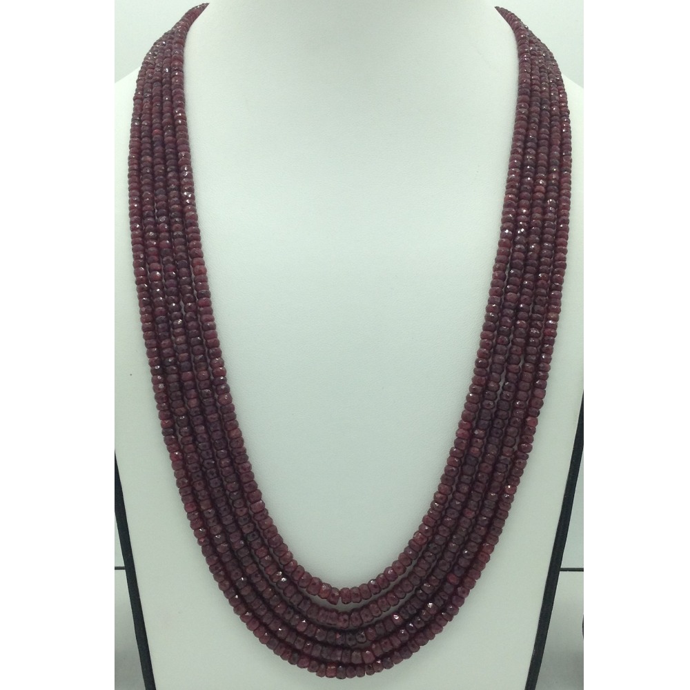 Natural Red Ruby Round Faceted 5 Layers Necklace JSR0139