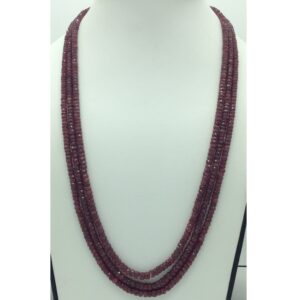 Natural Red Ruby Round Faceted 3 Layers Necklace JSR0138