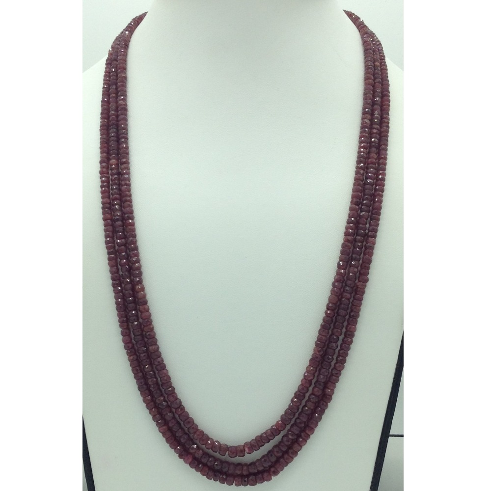 Natural Red Ruby Round Faceted 3 Layers Necklace JSR0138