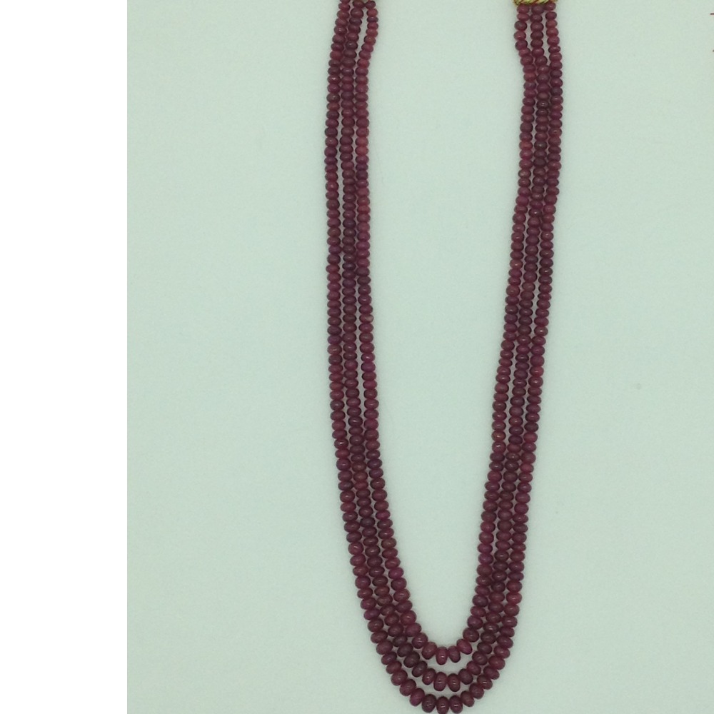 Natural Red Ruby Round Plain 3 Layers Necklace JSR0137