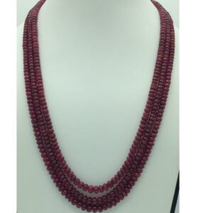 Natural Red Ruby Round Plain 3 Layers Necklace JSR0137