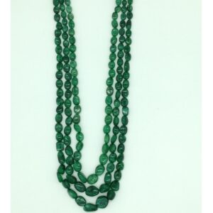 Natural Green Bariels Oval Tumbles 3 Layers Necklace JSS0132