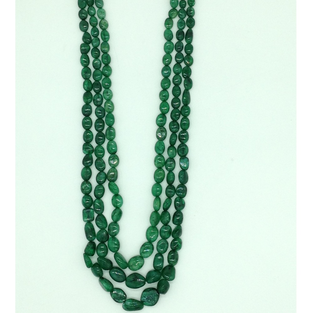 Natural Green Bariels Oval Tumbles 3 Layers Necklace JSS0132
