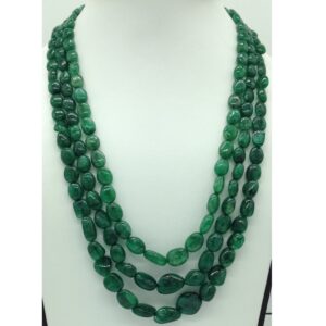Natural Green Bariels Oval Tumbles 3 Layers Necklace JSS0132
