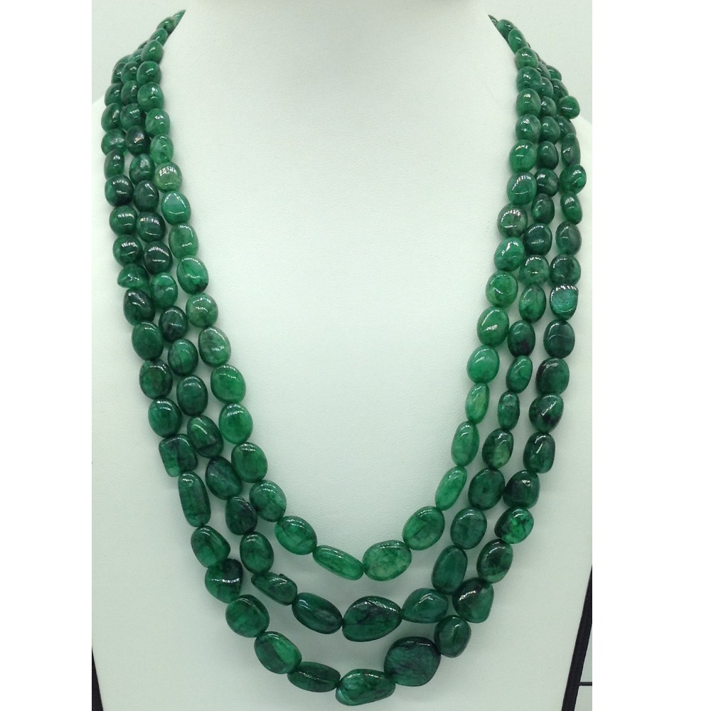 Natural Green Bariels Oval Tumbles 3 Layers Necklace JSS0132