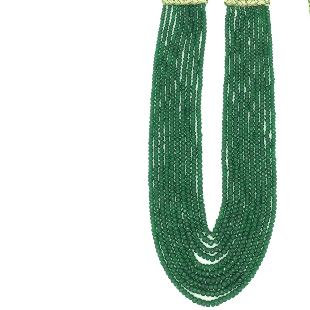 Natural Green Bariels Round Faceted 10 Layers Necklace JSS0131