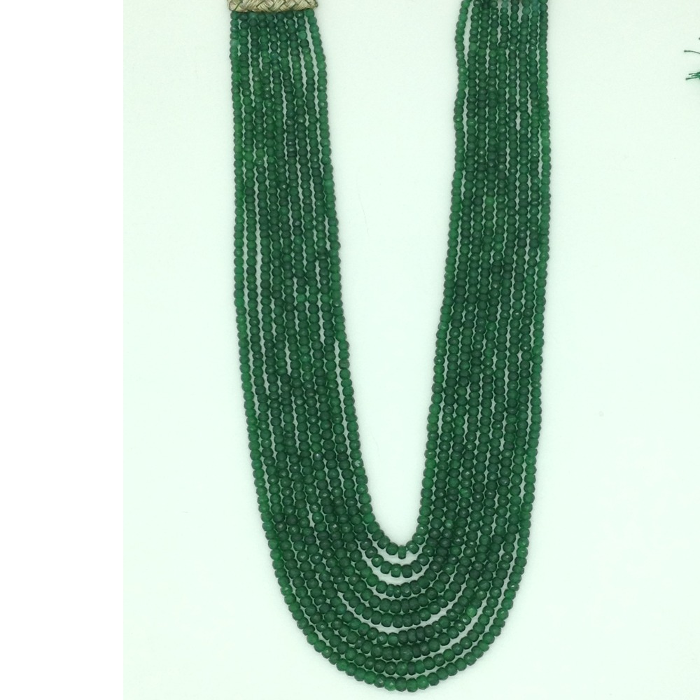 Natural Green Bariels Round Faceted 9 Layers Necklace JSS0130