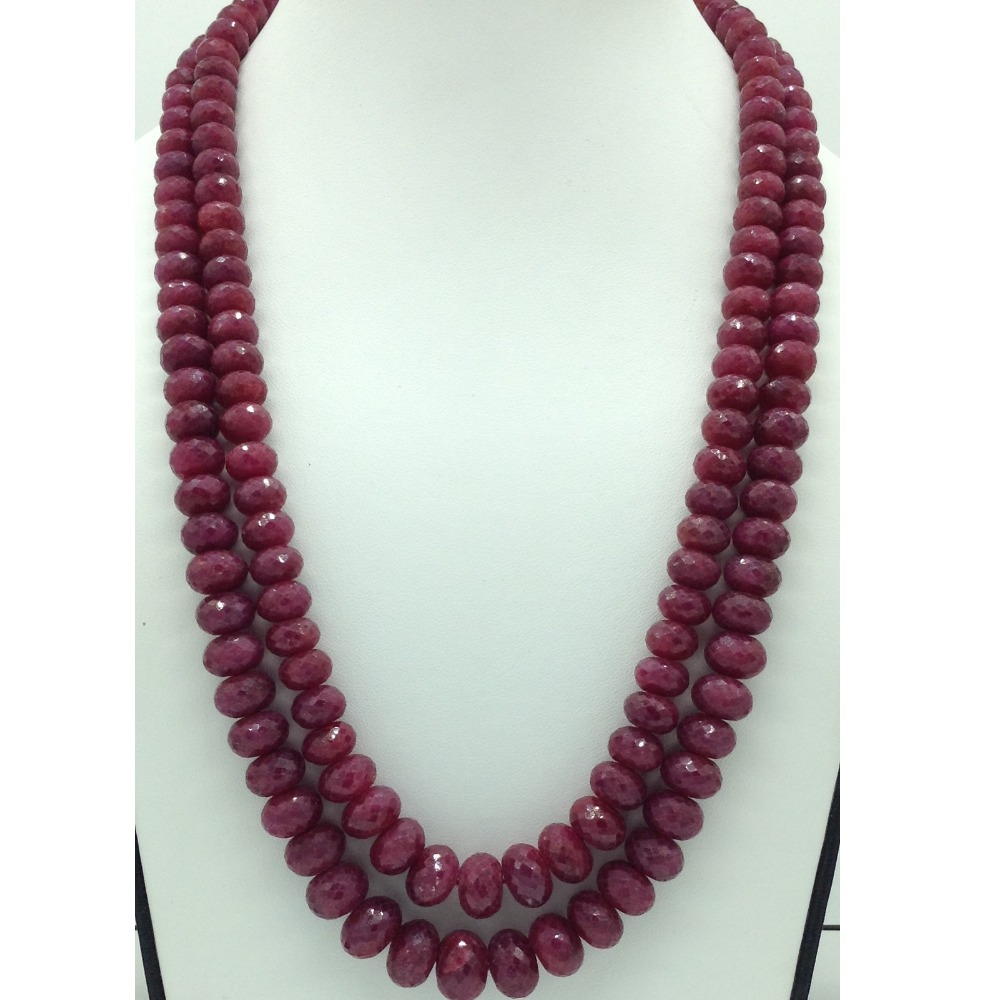 Natural Red Ruby Round Faceted 2 Layers Necklace JSR0129