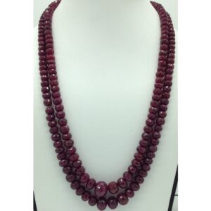 Natural Red Ruby Round Faceted 2 Layers Necklace JSR0128