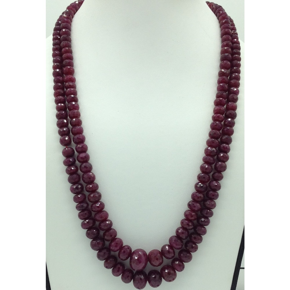 Natural Red Ruby Round Faceted 2 Layers Necklace JSR0128
