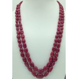 Natural Red Ruby Oval Aweja 2 Layers Necklace JSR0125
