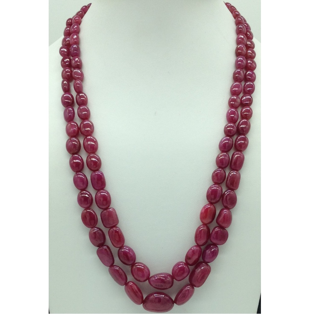 Natural Red Ruby Oval Aweja 2 Layers Necklace JSR0125