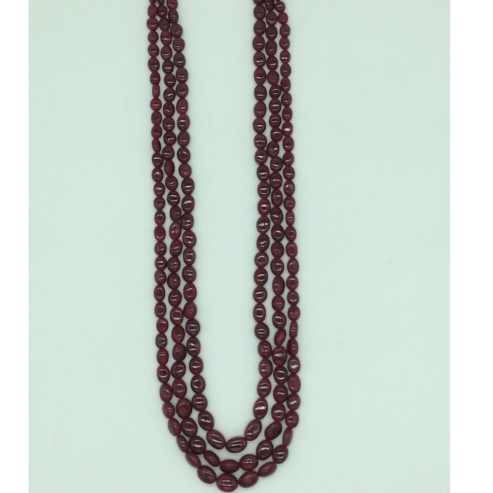 Natural Red Ruby Oval Aweja 3 Layers Necklace JSR0124