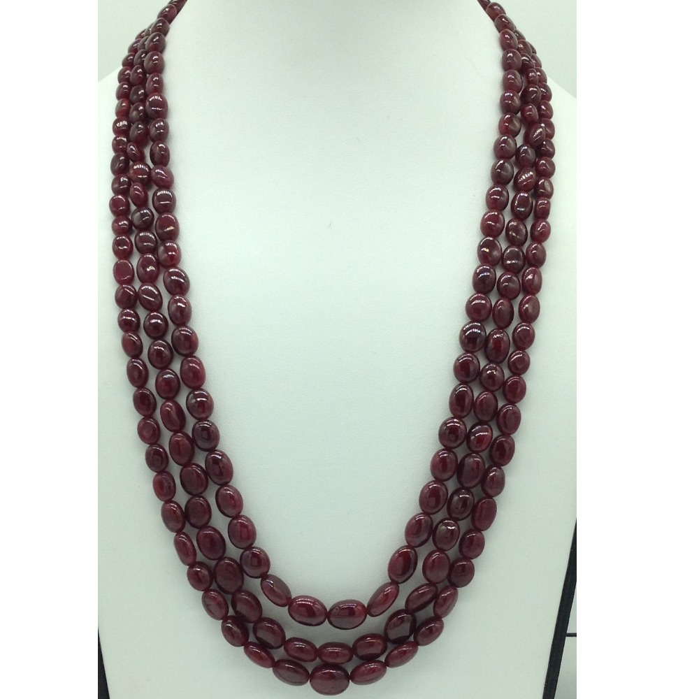 Natural Red Ruby Oval Aweja 3 Layers Necklace JSR0124