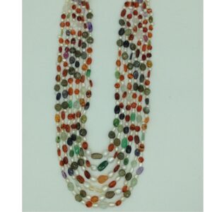 White Oval Pearls With Oval Semi Beeds 6 Layers Necklace JPM0393