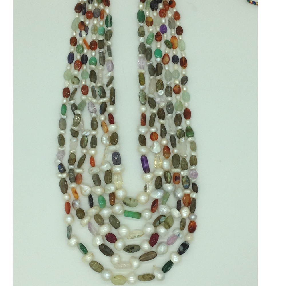 White Baroque Pearls With Oval Semi Beeds Necklace JPM0392