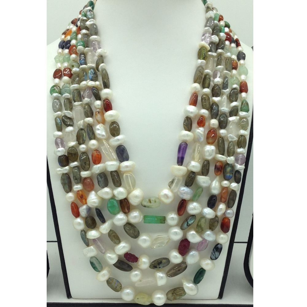 White Baroque Pearls With Oval Semi Beeds Necklace JPM0392