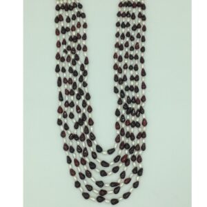 Freshwater White Pearls With Garnets 6 Layers Necklace JPM0391