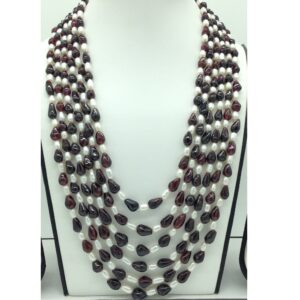 Freshwater White Pearls With Garnets 6 Layers Necklace JPM0391