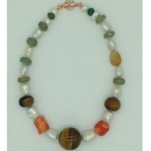 White Oval Baroque Pearls With Semi Beeds Necklace JPM0390