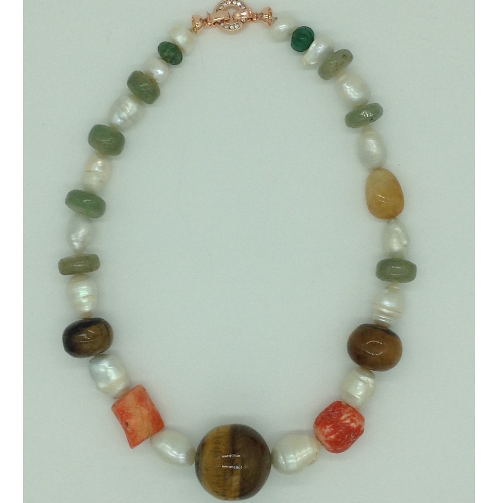 White Oval Baroque Pearls With Semi Beeds Necklace JPM0390