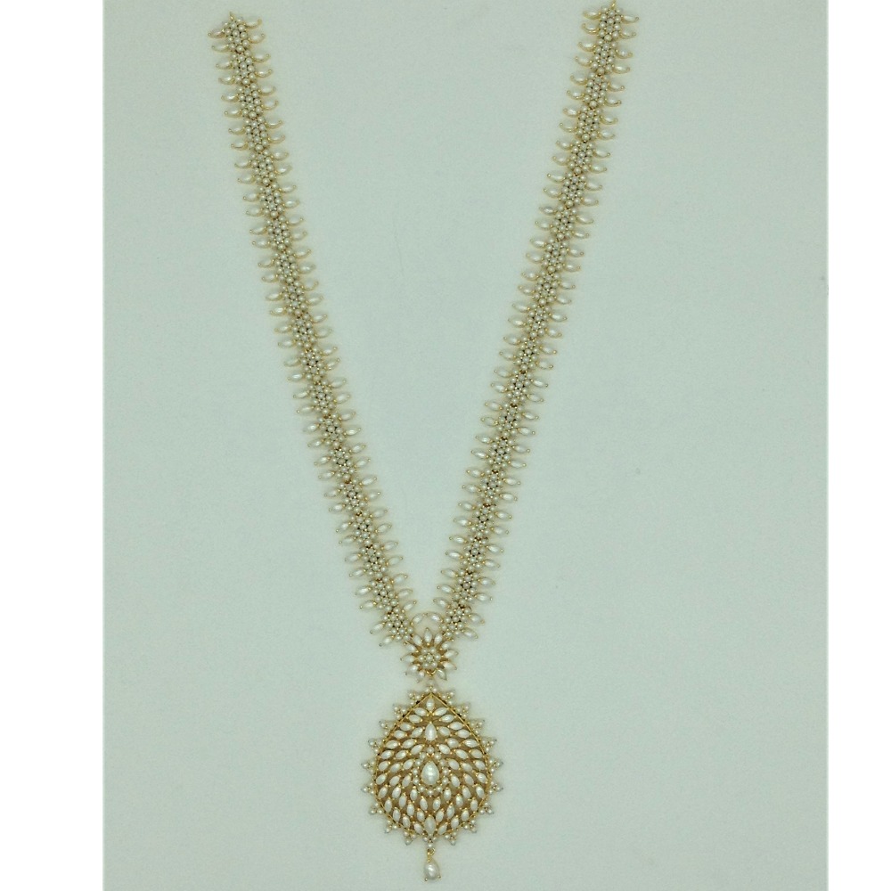 Freshwater White Button Pearls Long Haar Set JNC0106