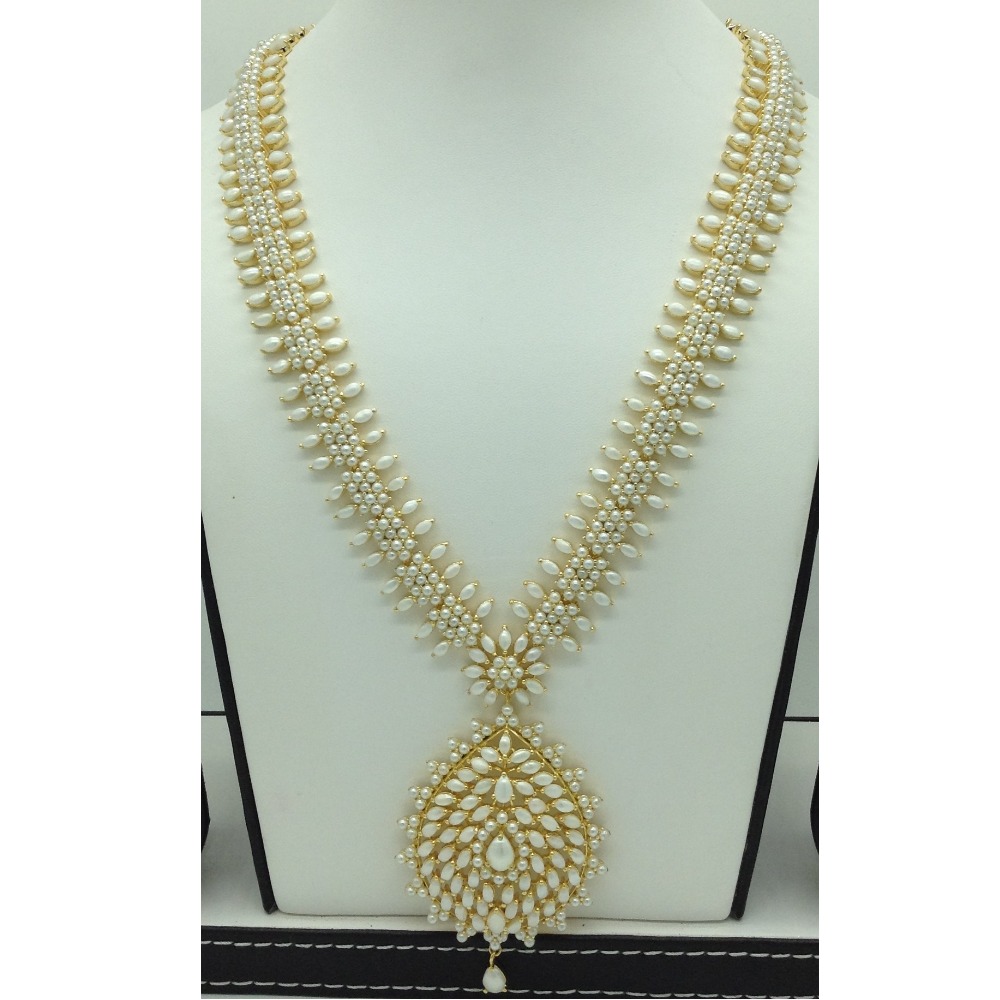 Freshwater White Button Pearls Long Haar Set JNC0106