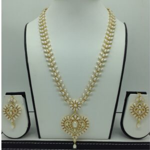 Freshwater white button pearls long haar set jnc0105