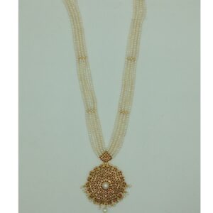 Corals and pearls ranihaar set with 4 line flat pearls jps0609