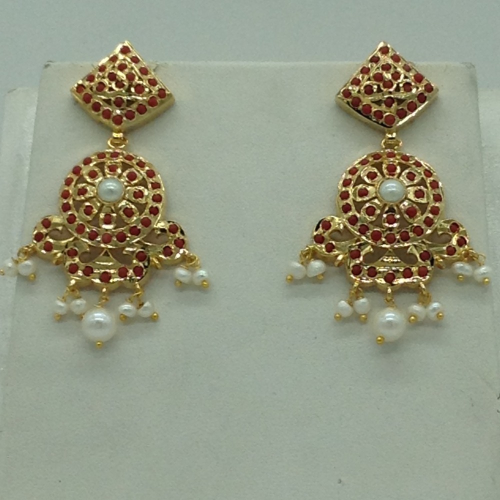 Corals and pearls ranihaar set with 4 line flat pearls jps0609
