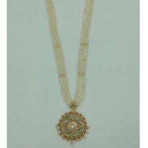 Navratan ranihaar set with 4 line flat pearls mala jps0608