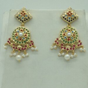 Navratan ranihaar set with 4 line flat pearls mala jps0608