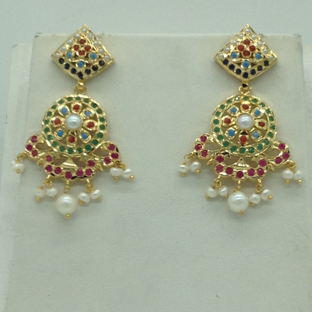 Navratan ranihaar set with 4 line flat pearls mala jps0608