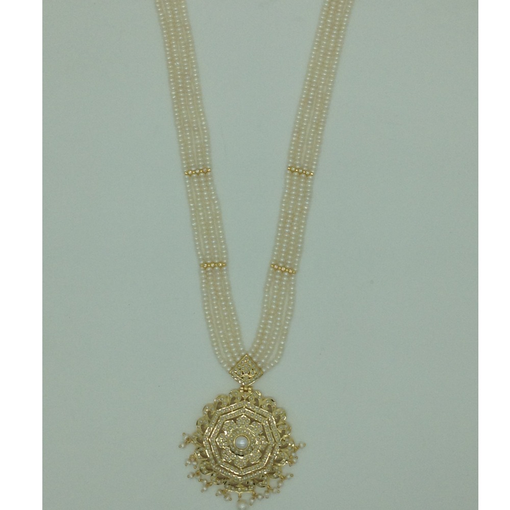 Natural pearls ranihaar set with 4 line flat pearls mala jps0607 - Image 4