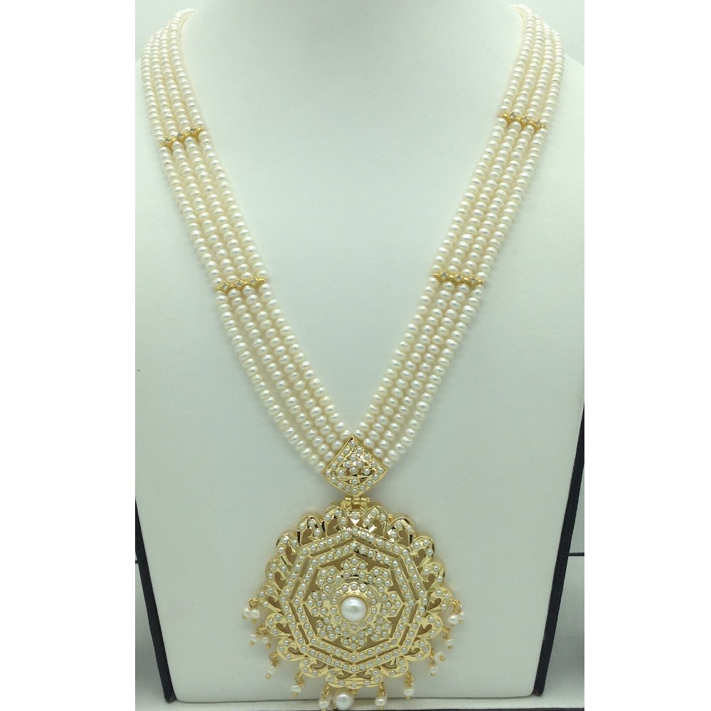 Natural pearls ranihaar set with 4 line flat pearls mala jps0607 - Image 2