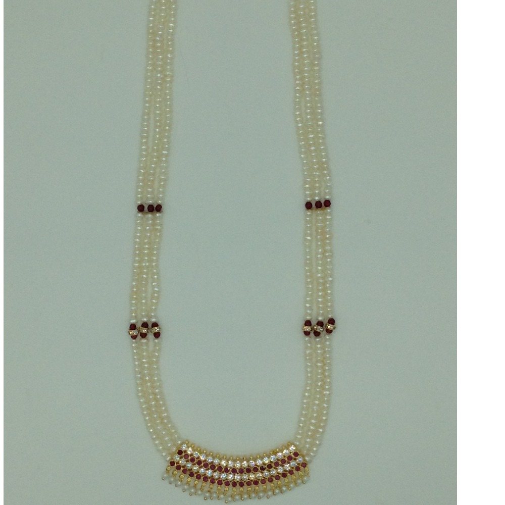 Red,white cz pendent set with flat pearls mala jps0603 - Image 4