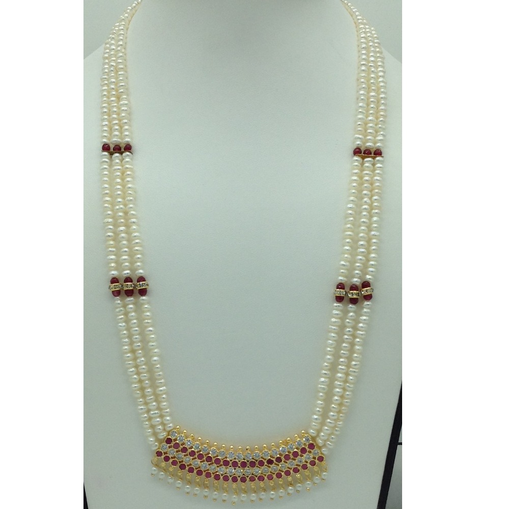 Red,white cz pendent set with flat pearls mala jps0603 - Image 2