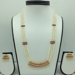 Red,white cz pendent set with flat pearls mala jps0603