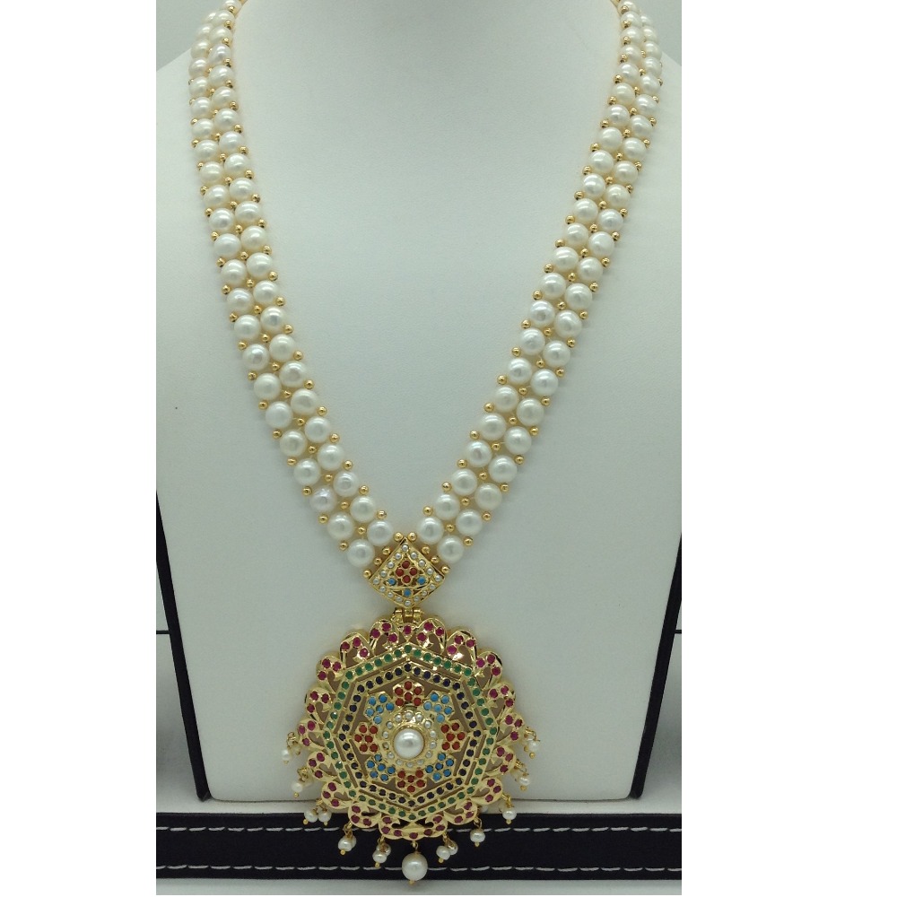 Navratan amritsar ranihaar set with button pearls jps0588