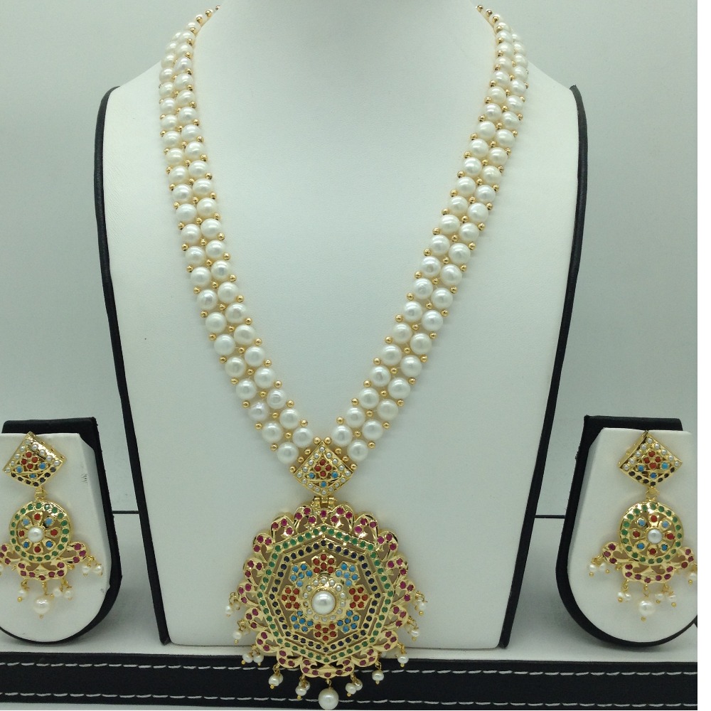 Navratan amritsar ranihaar set with button pearls jps0588