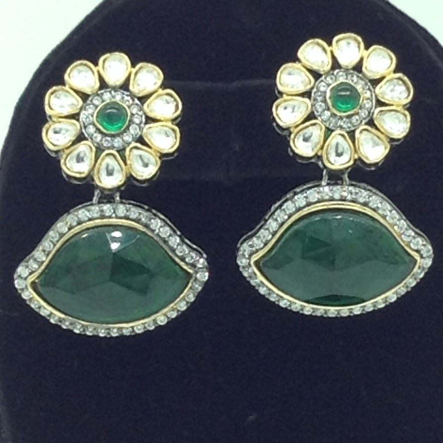 White,Green CZ Choker Set With Button Jali Pearls Mala JPS0582 - Image 3