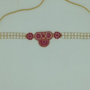 Red CZ Choker Set With 2 Line Button Jali Pearls Mala JPS0581