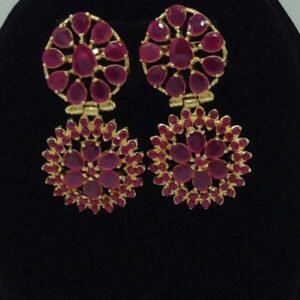 Red CZ Choker Set With 2 Line Button Jali Pearls Mala JPS0581