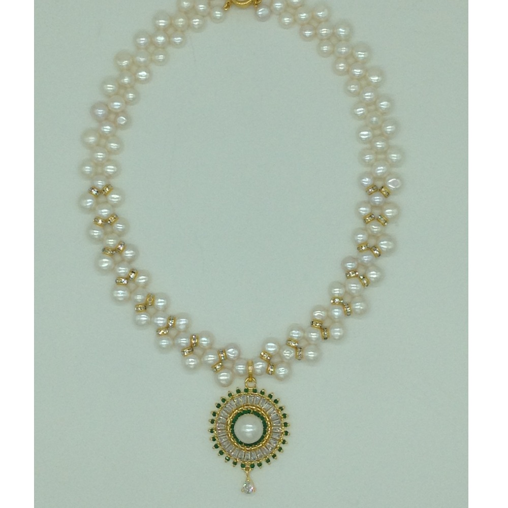 White,green cz pendent set with white zigzag mala jps0574 - Image 4