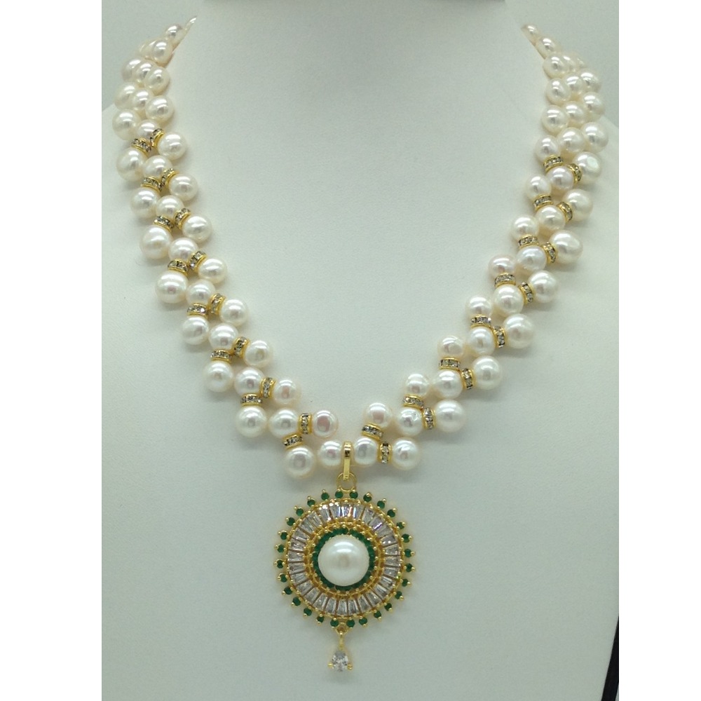 White,green cz pendent set with white zigzag mala jps0574 - Image 2